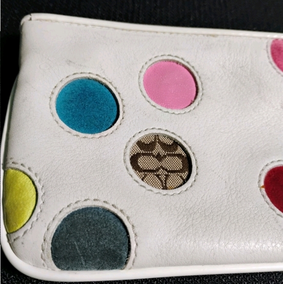 Coach Multicolor Polka Dot White Leather Zipper Closure Wristlet - Picture 6 of 12